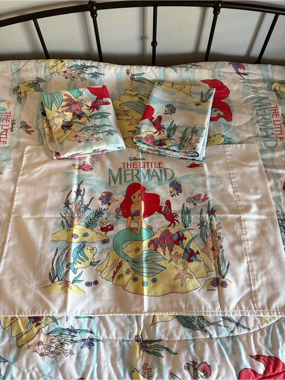 Vintage 90’s Disney The Little Mermaid Twin Comforter And Twin Sheet Set